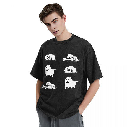 Annoying Dog Game Frisk t Shirts Hip Hop Washed Cotton Overs