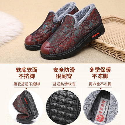 Old Beijing cloth shoes mother shoes winter grandma warm non-slip middle-aged fleece-lined women's shoes old lady cotton shoes