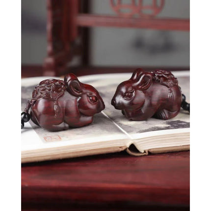 Lobular red sandalwood wood carving handle piece fortune pendant brave play piece text wealth pendant wood text play crafts