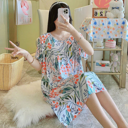 Cotton Silk Nightgown for Women 2026 New Style Casual Short-Sleeved Thin Loose-Fitting High-End Breathable Home Wear That Can Be Worn Outside