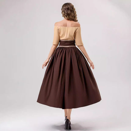 European and American New Arrivals: Medieval Retro Color-Blocking Dress with Flutter Sleeves, Tie-Waist, and Large Hem, Suitable for Masquerade Ball Performance