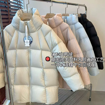 Me13 Cloud Puff 90 White Duck down Warm Hooded Mid-Length Petite Puffer Jacket for Women