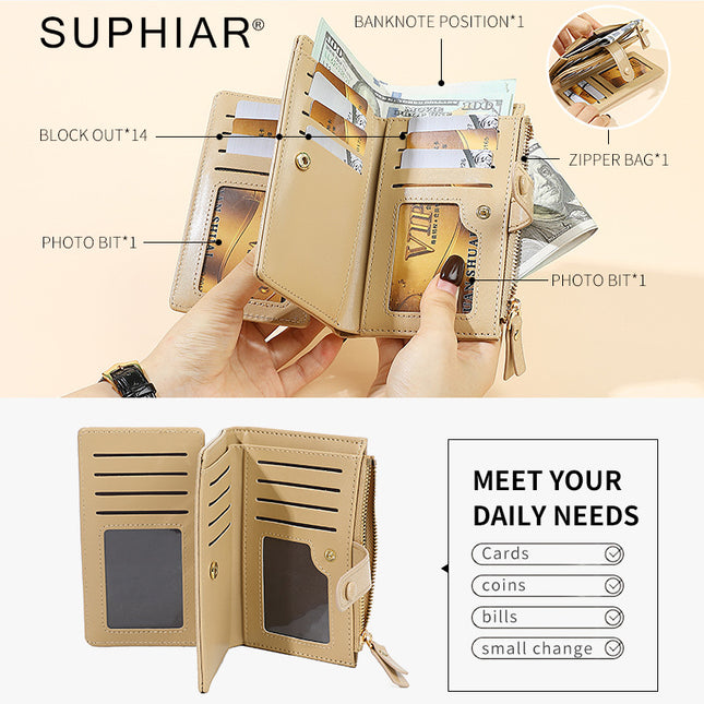 Cross-Border Southeast Asia Multi-Card Slot 80% off Women's Wallet Card Holder Integrated Pu Lacquer Simple Mid-Length Women's Wallet