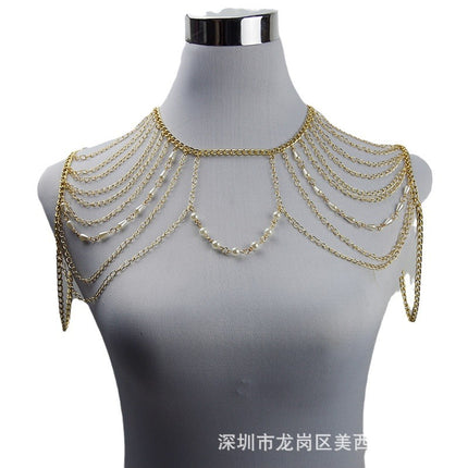 European and American Cross-Border Chest Chain Body Chain White K Necklace Exaggerated Shoulder Chain Tassel Body Chain Factory Direct Sale