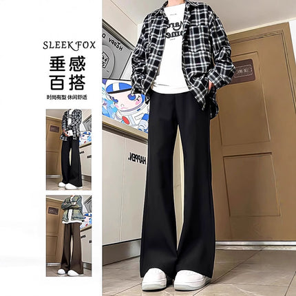 Summer New Trendy Loose Breathable Flared Dress Pants for Tall Men, Extended Length Casual Dress Pants