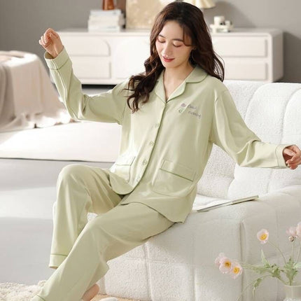 100% cotton pajamas Women's Spring and Autumn long-sleeved cotton outerwear suit Korean casual home wear