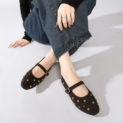 New Rivet Round-toe Ballet Flats Fashionable All-match Stylish Single-layer Shoes with Ballet Mary Jane Shoes