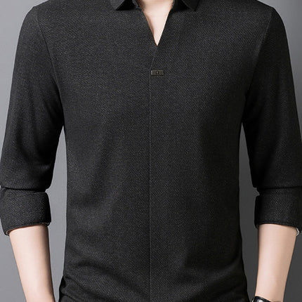 Scissor Collar Polo Shirt Autum New Men's Business Casual Men's High-End Pure Color Long-Sleeved T-Shirt Tops for Men