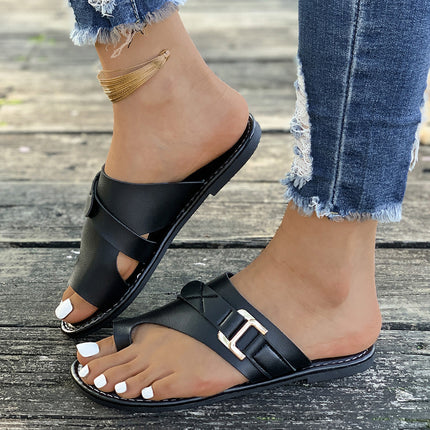 Cross-Border Export Large Size Flat Toe Slippers for Women 2025 Summer Flat Outer Sandals for Women