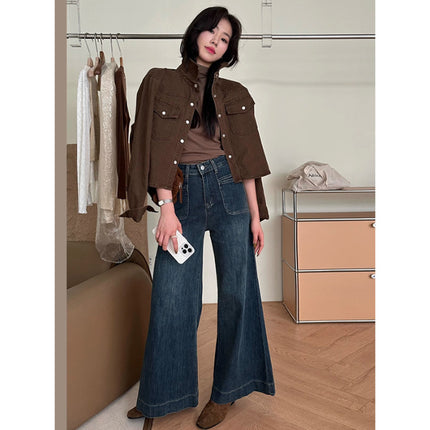 2025 Spring New High Waist Stretch Wide Leg Jeans Women's Casual Large Legs Loose No Leg Mop Pants