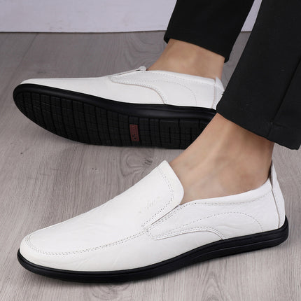Cross-Border Large Size Business Casual Leather Shoes for Men, Slip-On Loafers, Flat Driving Shoes, All-Season Single Shoes, Cowhide Men's Shoes