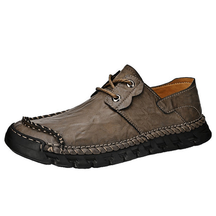 Casual Leather Shoes for Men 2025 Autum New Soft Sole Non-Slip Stitched Sole Lace-Up Men's Shoes Loafers Middle-Aged and Elderly Dad Shoes
