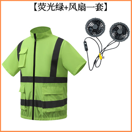 Summer Cooling Reflective Strip Fan Clothing Short-Sleeved Outdoor Air-Conditioning Clothing Men's Style with Fan Duty Road Administration Construction Site