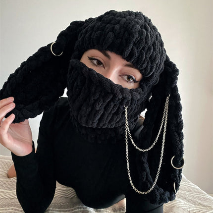 Bear Mask Headgear Sweet Cool Spice Girl Style European and American Handmade Knitted Thickened Wool Warm Hat Cute Autumn and Winter Hat
