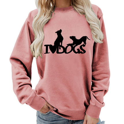 I dogs dog printed crew neck women's top vests foreign trade supply autumn and winter coat casual loose European size span