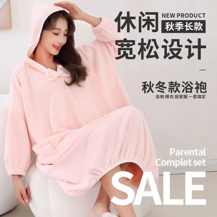 New Hooded Wearing Bath Towel Adult Bathrobe Loose Large Long Bathrobe Absorbent Cloak Poncho Home Clothes
