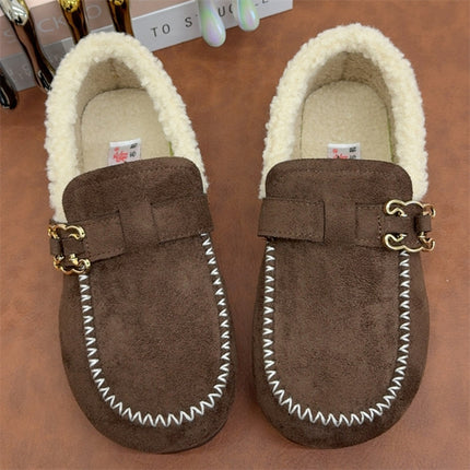 Winter New Style Old Beijing Cotton Shoes for Women, Comfortable Soft Soles, Fleece-Lined and Thickeneded, Lazy Slip-On Loafers, Fashionable Cotton Shoes