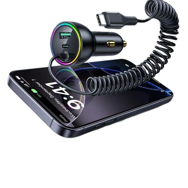 New car charger super fast charging with line car charger three-in-one high-power mobile phone charger car charger wholesale