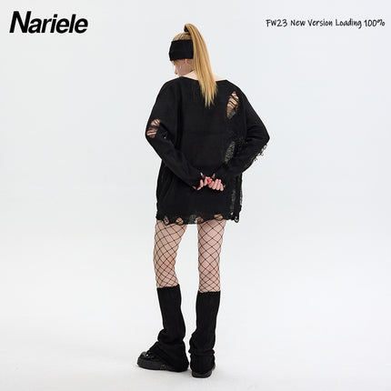 HeyHnery Set Autumn Thin Loose ins Ripped Sexy American Style Leg Set Sweater Top for Hot Girls