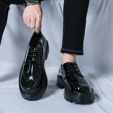 Men's Business Leather Shoes Fashion Trendy Korean Brogue Youth Thick-Soled Casual Leather Shoes British Style Groom's Shoes