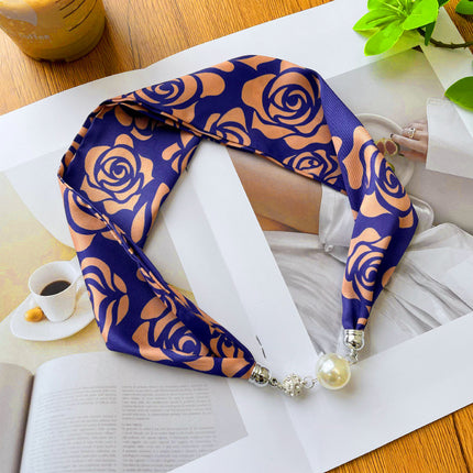 2026 New Magnetic Buckle Small Silk Scarf with Geometric Patterns and Rhinestones, Magnetic Necklace Scarf, Women's Hairband Scarf
