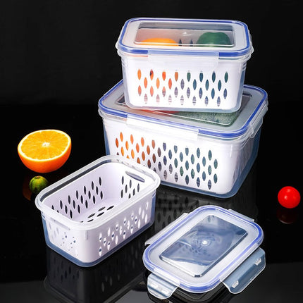 Fcm Food-Grade Certified Fresh-Keeping Box with Lid, Food-Grade Refrigerator Special Sealing Ring with Drain Basket for Kitchen Storage