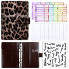 A6 ledger leopard print-dark coffee (shell only) + [new] A6 cash budget card (12 pieces) + 8 bill bags + English transparent stickers 2