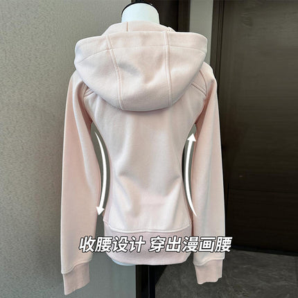 Pink Sweatshirt Women's Spring & Fall 2025 New Slim Waist Hooded Jacket Yoga Top Short Style for Small People