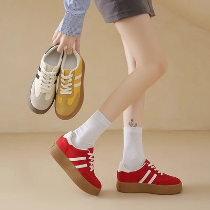 Small 7cm Inner Height Red German Training Shoes Women's 2025 Spring New Retro Thick Sole Casual Soft Leather Board Shoes