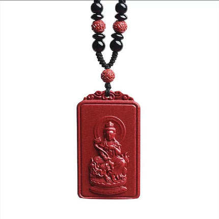 Natural raw ore cinnabar double-sided Buddha pendant twelve Zodiac men's and women's necklace portable pendant Manshu Bodhisattva