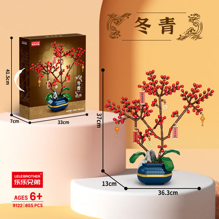 Lele Brothers W1001 Spring Festival Flower Basket Building Blocks Auspicious Ruyi Children's Educational Assembled Toys Ornaments Wholesale