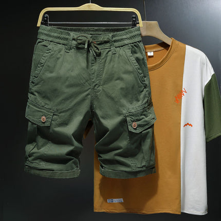 Japanese Retro Tooling Shorts Summer Men's Washed Cotton Elastic Micro Elastic Comfortable Sports Tooling Shorts Shorts