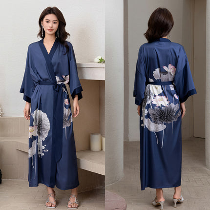 Yaoting New Style Satin Pajamas Women's Summer Large Size Light Luxury Seven-point Sleeve Cool Nightgown Bathrobe Home Clothes Women's WP2669