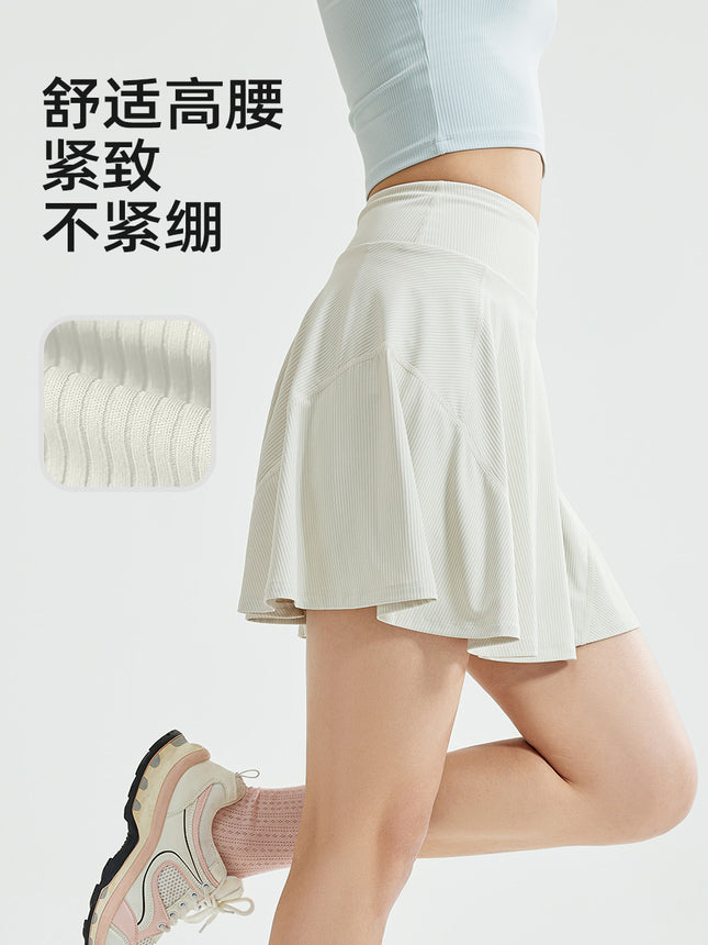 Juyitang Running Solid Color Sports Skirt Women's One-piece Fake Two-piece Skirt Anti-walking High Waist Tennis Skirt