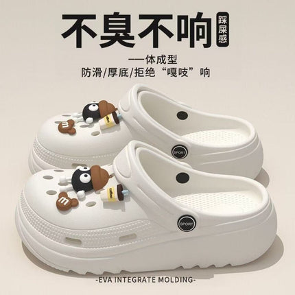 No Stinky No Sound Thick Bottom Coal Ball Cartoon Height Increasing Outer Wearing Hole Shoes Women's Beach Summer New Style Baotou