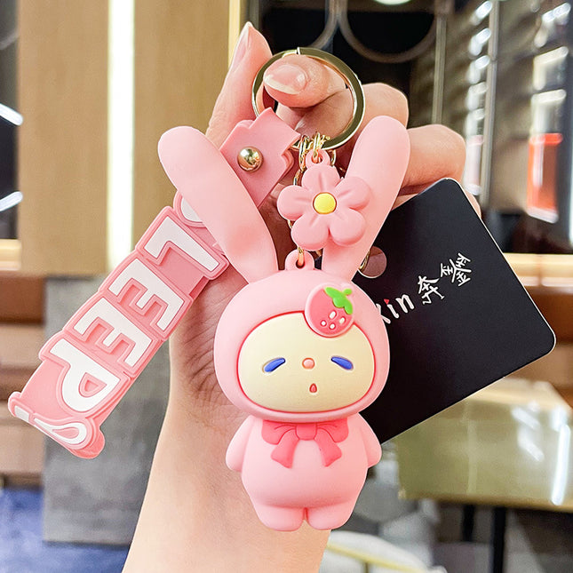 Original Inflatable Vertical Ears Rabbit Silicone Decompression Keychain Car Exquisite Couple Backpack Hanging Ornaments Business Gifts