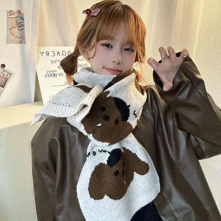 Falling Pool Knitting ~ Running Puppy Original Cartoon ins Korean Style Cartoon Autumn and Winter Warm Atmosphere Couple Student Scarf