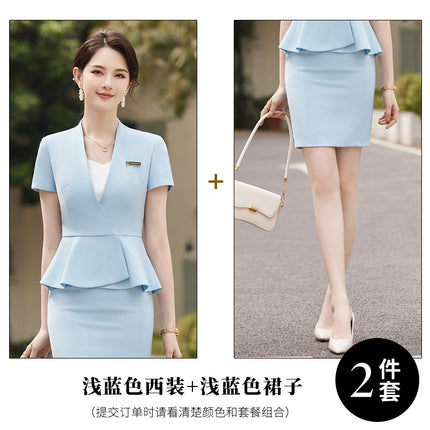 Professional suit suit women's formal wear elegant fashion high-end feeling Tongqin hotel front desk jewelry shop work clothes summer