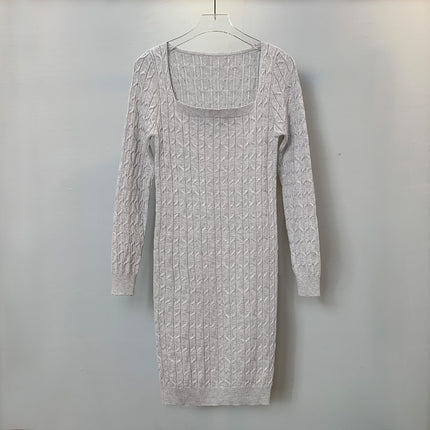 Real Shot South Korea Dongdaemun Sexy Figure Hip Long-sleeved Dress Slim-fit Slimming Hemp Pattern Knitted Skirt