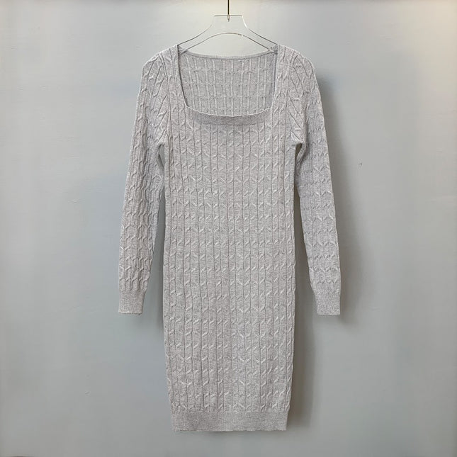 Real Shot South Korea Dongdaemun Sexy Figure Hip Long-sleeved Dress Slim-fit Slimming Hemp Pattern Knitted Skirt
