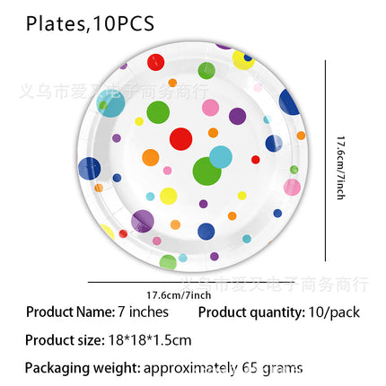 New Simple Rainbow Dot Birthday Theme Party Disposable Decorative Tableware Paper Plate Tablecloth Decorative suit Products