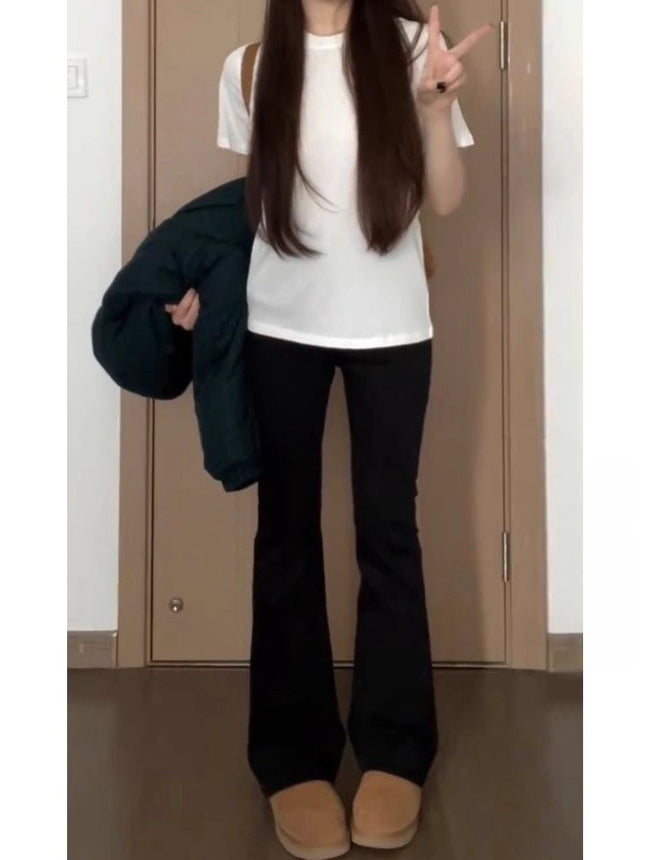 Black Extended Flared Jeans for Women, Spring New High-Waisted Stretchy Slimming Tall Floor-Length Bootcut Pants