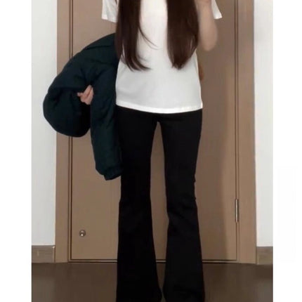 Black Extended Flared Jeans for Women, Spring New High-Waisted Stretchy Slimming Tall Floor-Length Bootcut Pants