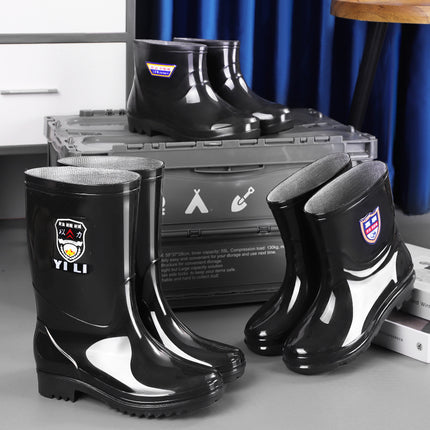 High-Top Rain Boots, Black Rain Boots, Non-Slip and Waterproof, 36 High Labor Protection Water Boots, Waterproof Shoes, Mid-Top Rubber Shoes, Men's Black-Soled Work Shoes