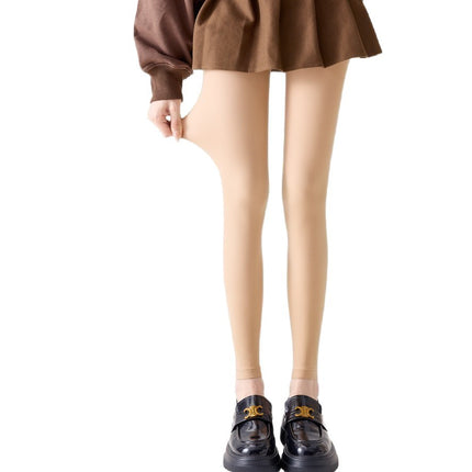 Autumn and Winter New High-Waisted Skin-Colored Leggings with Fleece Lining, Thickened and Extended, Glossy Bare-Leg Effect
