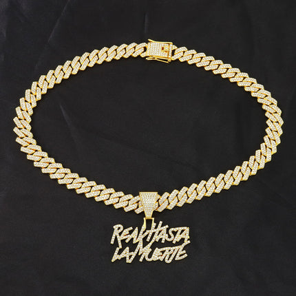 European and American Hip Hop Style reavhasta lamuerte English Splicing Letter Pendant Necklace Diamond Necklace