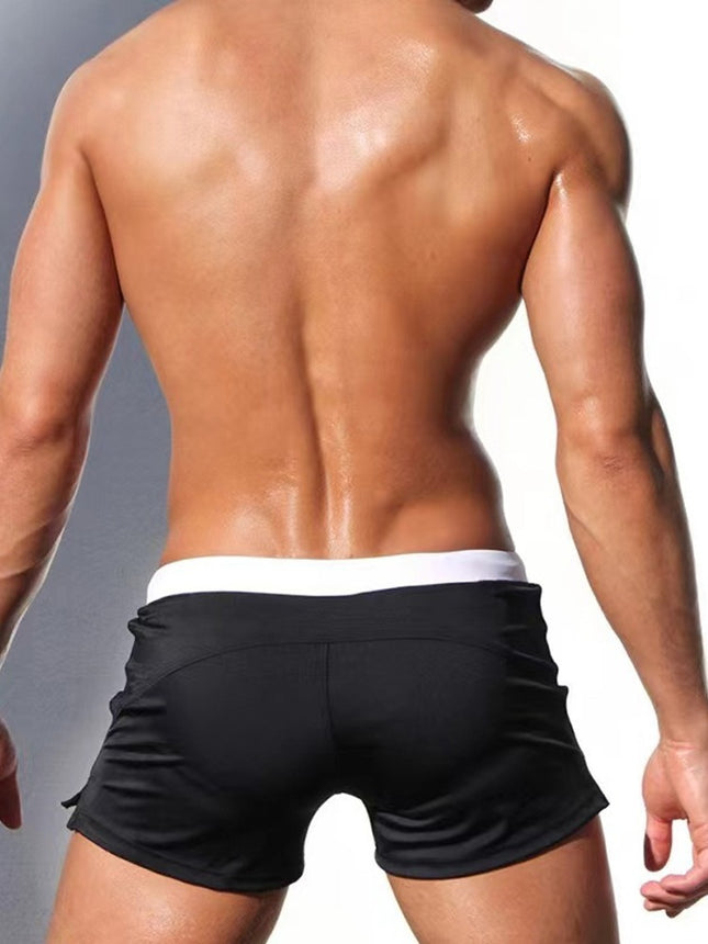 2024 Amazon Cross-border Men's Mid-waist Sports Boxers Shorts Solid Color Zipper Tether Anti-light in stock