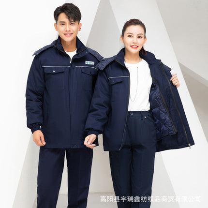 Winter work clothes cotton-padded jacket men's work clothes cotton-padded coat men's fleece-lined thickened warm cold-proof zipper cotton-padded three-open clothes