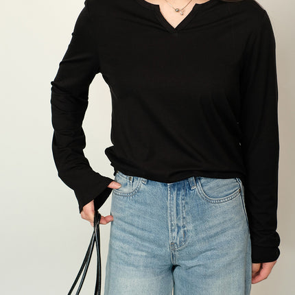 25 Spring First Choice Elegant Basic Small V Neck Long-Sleeved Slimming Look Bottoming Shirt Top Silk Basic Skin Nourishing Clothing