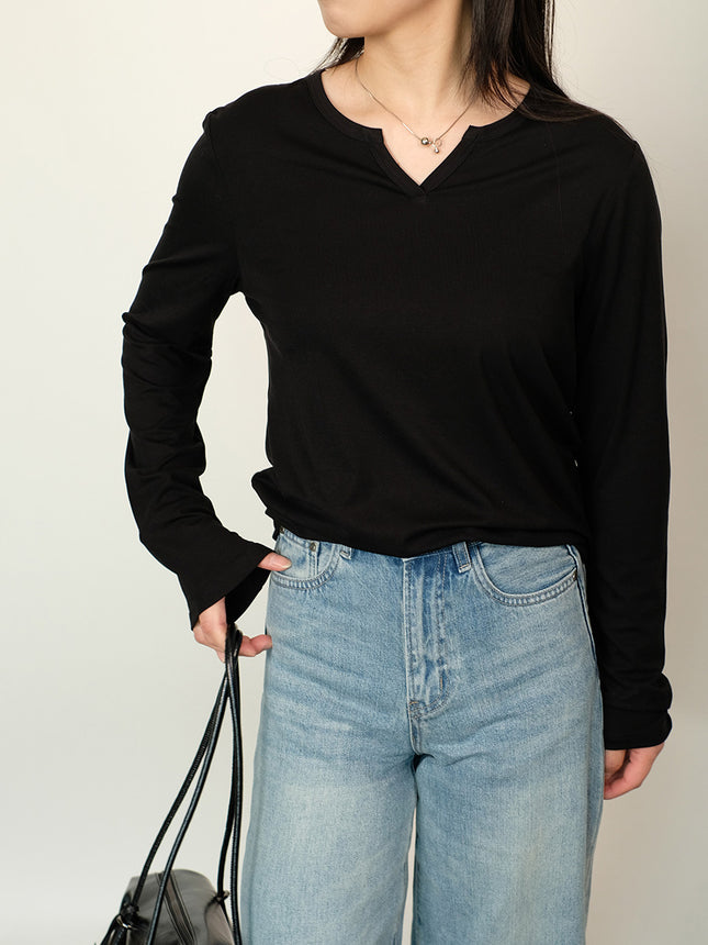25 Spring First Choice Elegant Basic Small V Neck Long-Sleeved Slimming Look Bottoming Shirt Top Silk Basic Skin Nourishing Clothing